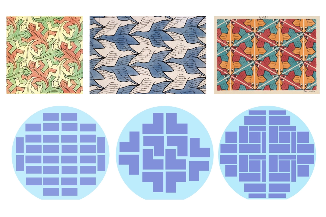 Tesselletion principle - used in arts and mathematics - inspires unconventional wafer geometries, to increase space efficiency
